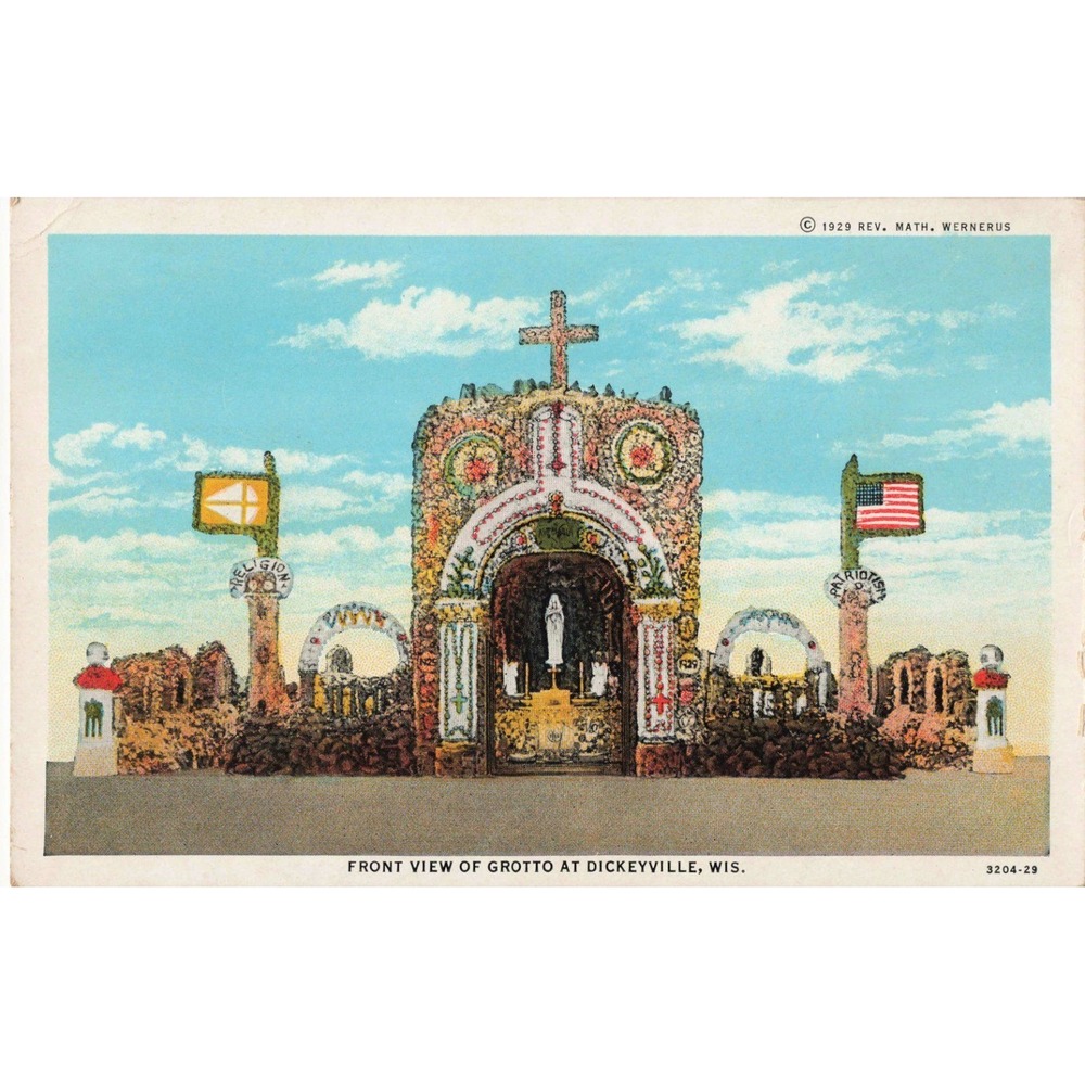 Vintage 1929 Dickeyville Grotto Wisconsin Linen Postcard Curt Teich Folk Art VG+ - Picture 1 of 2